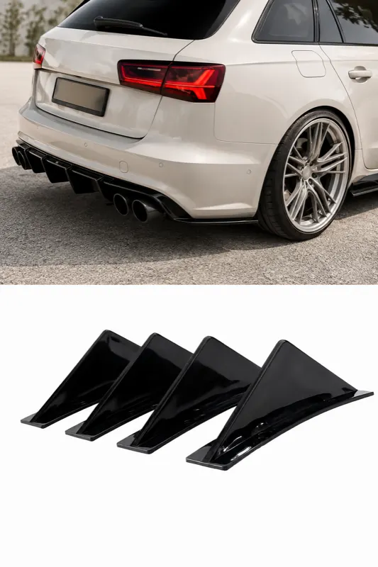 Parte trasera de un Audi blanco y un juego de difusores de parachoques impresos en 3D