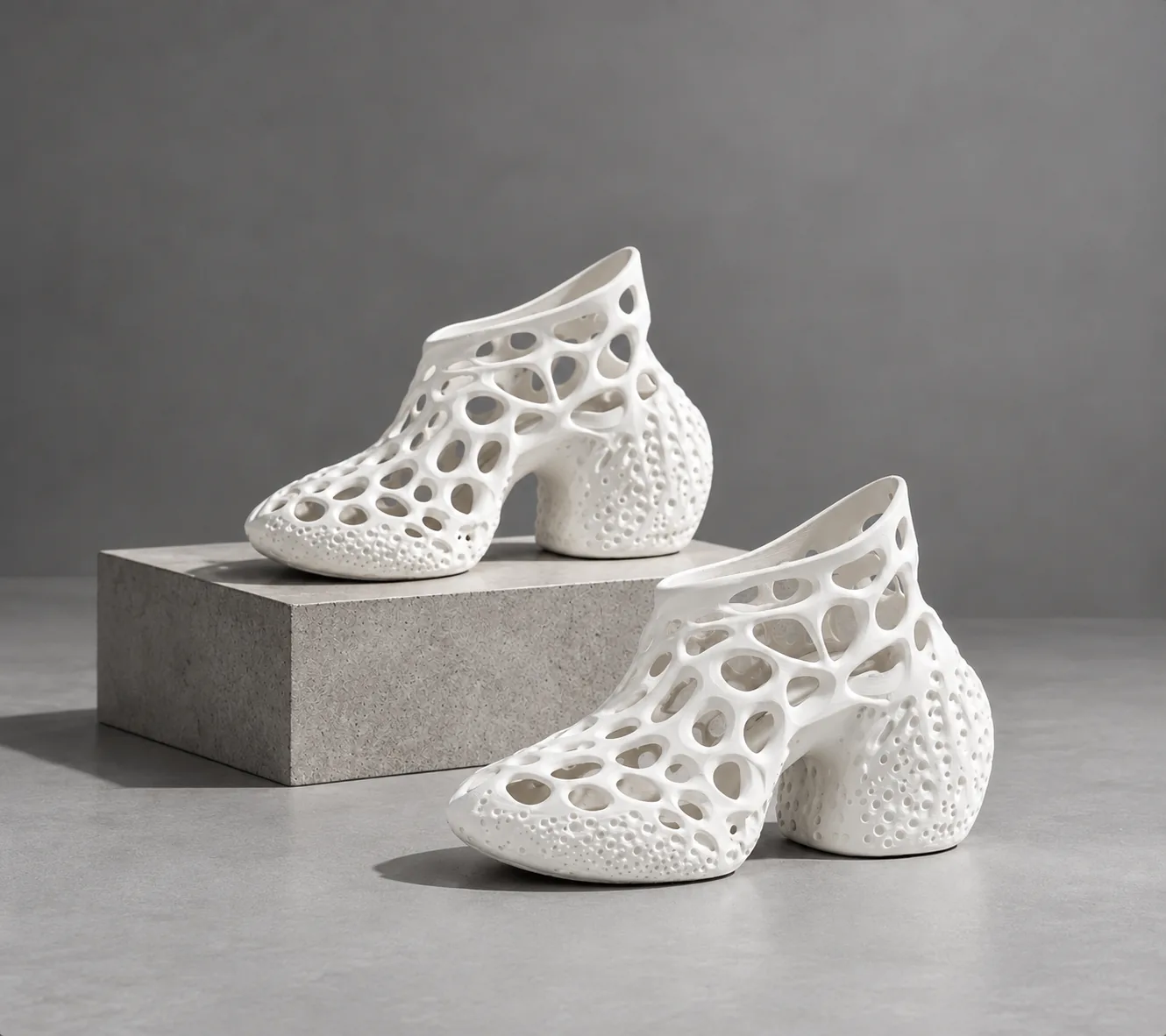 Par de botines de celosía blanca impresos en 3D