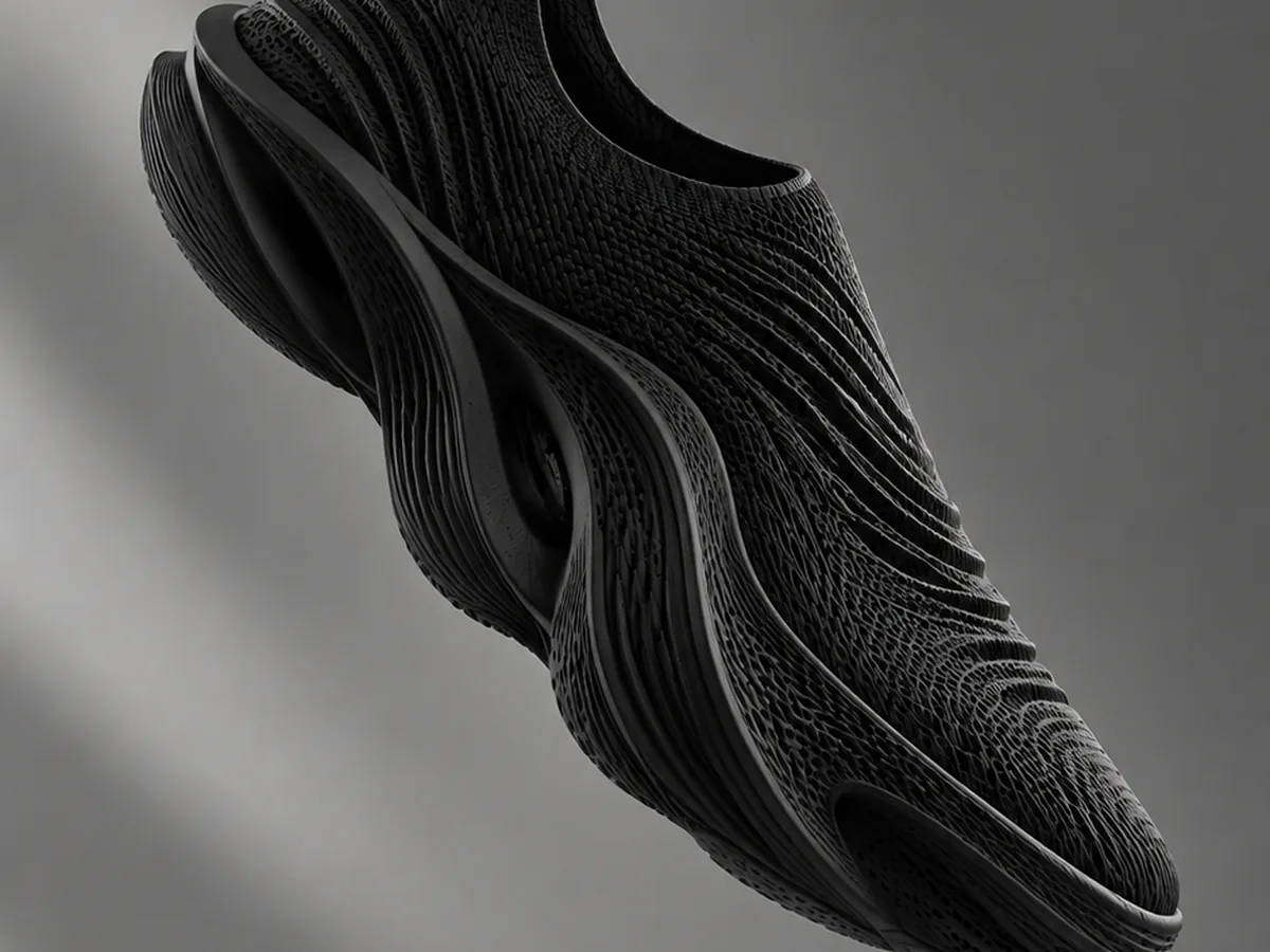 Zapatilla deportiva negra de superficie texturizada impresa en 3D